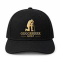 Black-and-gold Defeated Golfer snapback studio image