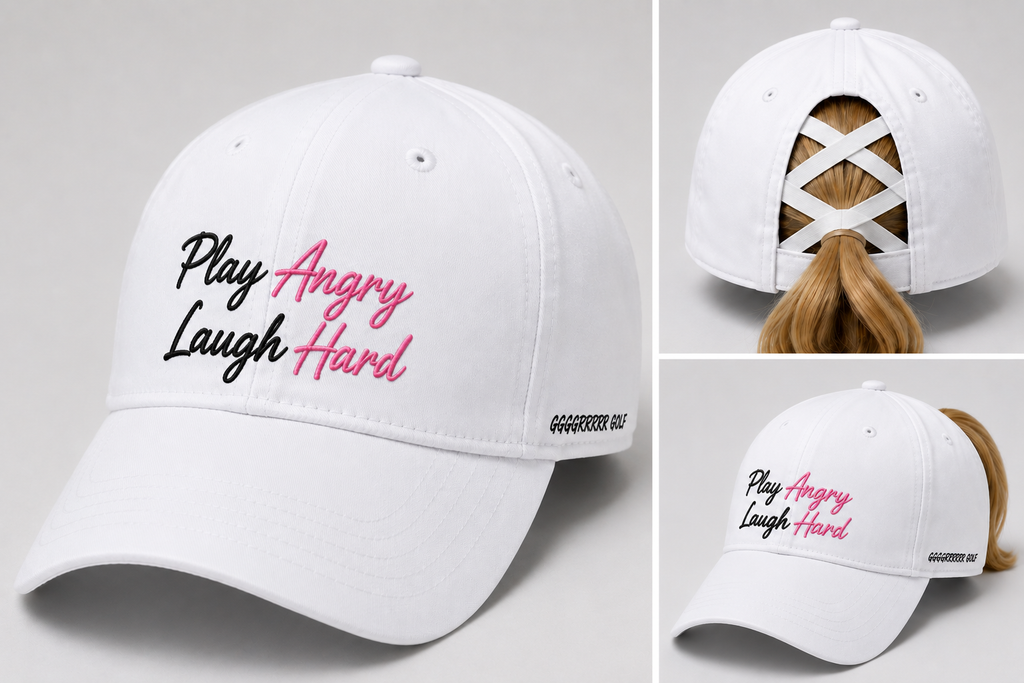 Woman's Play Angry Laugh Hard criss-cross ponytail hat