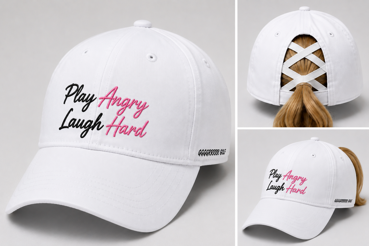 Woman's Play Angry Laugh Hard criss-cross ponytail hat