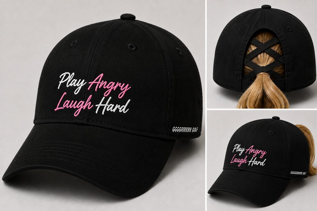 Woman's Play Angry Laugh Hard criss-cross ponytail hat